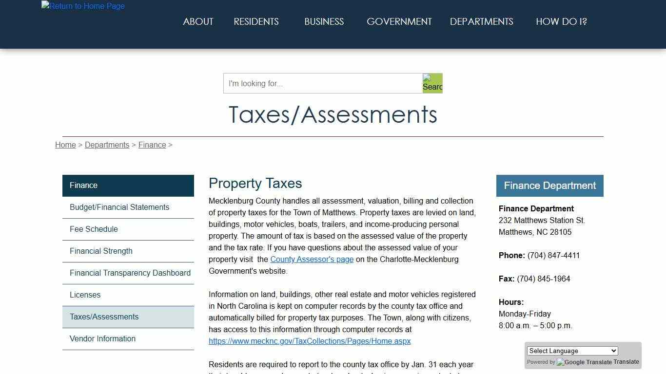 Taxes/Assessments - Matthews NC